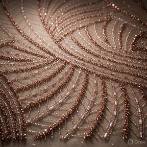 Champagne Glow Woven Hand Embroidered Sequin <b>Fabric</b> Metallic Stretch Mesh Lace Bags Curtains Shoes AZIZA FASHION DREAM Stock - Product Image 4