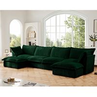 Canapé sectionnel en forme de U en velours côtelé vert 4 places large siège profond doux et confortable 'Cloud Couch' Design plusieurs grands oreillers salon