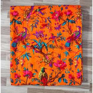 Edredón Kantha Indio Hecho a Mano, Vintage, Ecológico, Reversible, Bordado, Doble, 100% Algodón Orgánico, para Hogar y Hotel - Product Image 5