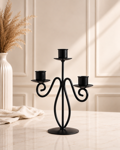 Elegant <b>Black</b> Metal 3-Arm Taper Candle Holder – Decorative Iron <b>Candelabra</b> for Dining Table, Living Room & Home Décor - Product Image 2