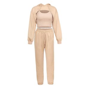 Ensemble de survêtement gris à capuche pour femme, manches longues, couleur unie, décontracté, respirant, coupe ample, pantalon long avec poches latérales, idéal pour l'automne - Product Image 5