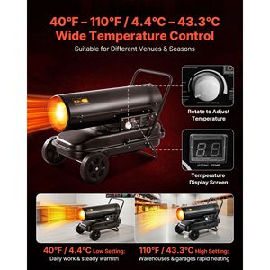 Stufa Portatile Torpedo da 125000 BTU con Temperatura Regolabile, Riscaldatore ad Aria Forzata a Cherosene e Diesel con Ventilatore per Uso in Garage - Product Image 3