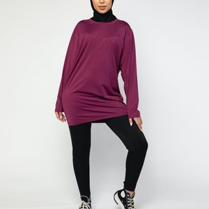 Women's Islamic Solid Long Sleeve Modest Sportswear Top Plus Size Regular Fit Breathable Fitness <b>Yoga</b> Wear All Seasons Spandex - Product Image 1