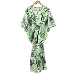 Élégance : Nouvelle Robe Longue Style Kaftan Chic pour l'Automne, 100% Coton, Tissu Léger et Respirant, Magnifique Base Vert Teal Profond Ornée - Product Image 2