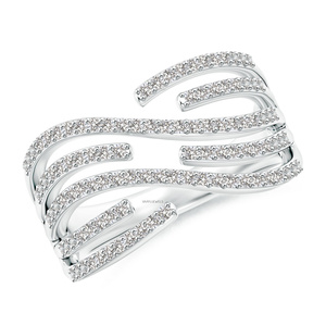 Anillo de Lujo Vintage con Múltiples Hileras de Diamantes Cultivados en Laboratorio, Diseño Abierto, Oro 10K 14K 18K, Plata 925 935, para Regalo de Boda o Fiesta - Product Image 2