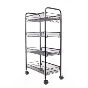 Black Exquisite Four-Tier Honeycomb Net Storage Cart with Hook Practical Organizational Solution - Product Image 6