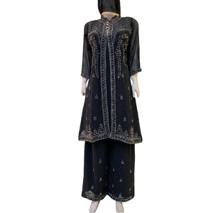 FAMUCAAS Woman Dress Set Teal Georgette Salwar/Plazo/Sharara Kameez With Hand Embroidery Indian Pakistani Ethnic Quick Dry All - Product Image 5