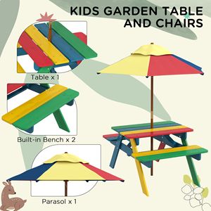 Multicolore per bambini in legno tavolo da Picnic con ombrellone rimovibile costruzione robusta per età 3-6 per divertimento all'aperto - Product Image 4