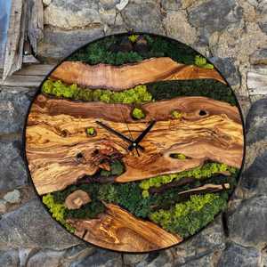 Luxury Modern Traditional Beige Round Wood Wall Watch Round Shape Wall Clock with Moss Mossy Timekeeper - Product Image 6