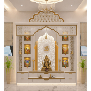 Temple en bois de teck style BAPS avec finition or blanc, Mandir de prière au design moderne, Temple poli noir, Vente directe usine USA - Product Image 2