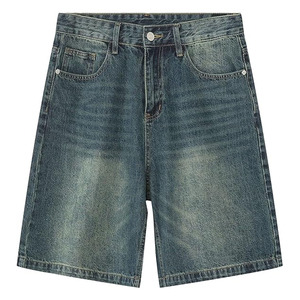 Wholesale Acid Wash Denim Jorts Men Women Streetwear Baggy Fit Vintage Cotton Jean <b>Shorts</b> - Product Image 1
