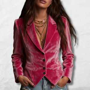 Abrigo de terciopelo retro para mujer – Rosa bebé – Blazer de terciopelo - Product Image 4