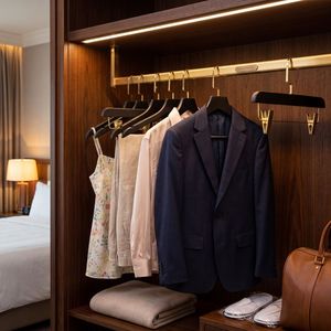 Cintre de luxe robuste en bois à un seul niveau avec logo personnalisé pour costumes, manteaux et vêtements, idéal pour hôtels, motels et auberges. - Product Image 1