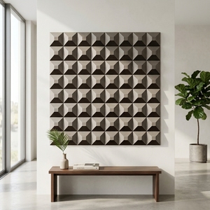Decoración de Pared, Panel de Arte Mural Tallado en Madera Natural Moderna con Patrón Geométrico de Diamantes en 3D, Decoración de Interiores de Hogar Contemporánea de Lujo - Product Image 2