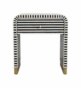 Elegante Mesita de Noche con Cajón Lateral y Incrustaciones de Hueso, Mueble de Lujo Hecho a Mano con Patrones Decorativos para Dormitorio, Almacenamiento Decorativo para el Hogar - Product Image 1