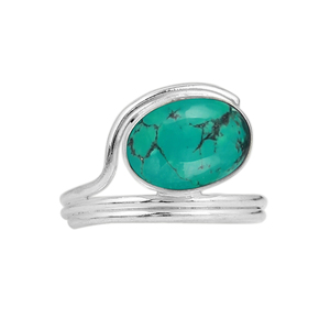 Bague pour femme Gourik en argent sterling 925, sertie de pierres précieuses turquoise, finition polie, style vintage, bijoux à porter au quotidien - Product Image 2