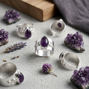 925 Style Silver Plated Brass Amethyst Teardrop <b>Ring</b> 8x12mm Purple Gemstone <b>Statement</b> <b>Ring</b> Handmade Boho Jewelry Wholesale - Product Image 1
