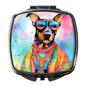 Doberman Pinscher Hippie Dawg, espejo de maquillaje de mano plegable compacto, regalo de viaje decorativo para mujeres y niñas, tamaño de bolsillo - Product Image 1