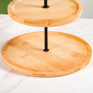 Support à gâteau en bois à 2 niveaux, forme ronde, présentoir à desserts réutilisable - Product Image 2