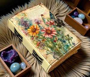 Libro de Sombras de Cuero Hecho a Mano, Recargable, Diario de Hechizos de Brujería, Estilo Vintage Wiccano Pagano Gótico Floral - Product Image 3