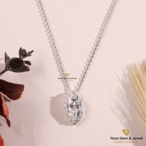Colgante de Halo con Corte Marquesa para Mujer, Color F, Claridad VVS2, 5.00 Quilates, para Boda, Oro Sólido de 14K, Diamante Cultivado en Laboratorio CVD, Certificado IGI - Product Image 1