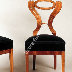 Luxury Handcrafted Solid Wood Dining <b>Chairs</b> Elegant Harp Back Design <b>Black</b> Velvet Upholstered Seat - Product Image 3