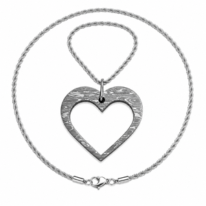 Collar con Colgante de Corazón de Acero de Damasco Hecho a Mano, Moderno y con Diseño Recortado, para Regalo del Día de San Valentín - Product Image 5