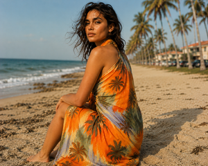 Pareo de punto con estampado de palmeras y atardecer para mujer, falda de bikini de secado rápido, pañuelo de playa con diseño floral - Product Image 4