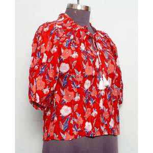 Vestido midi de algodón ecológico de inspiración bohemia, moderno y chic, tejido, tipo túnica, con decoración de borlas y estampado floral, top para mujer. - Product Image 4