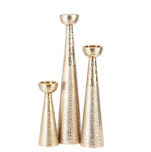 Luxury Dual-Texture Gold Candle <b>Holder</b> Set <b>Hammered</b> & Brushed Metal Candlestick for Wedding Centerpiece Set of 3 Tall Pillar - Product Image 1