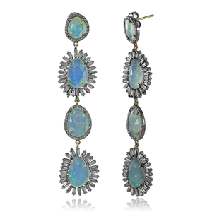 Natural Champagne Diamond <b>Opal</b> Gemstone Handmade Drop Dangle <b>Earrings</b> Oxidized 925 Silver Fine Jewelry Wholesale - Product Image 2