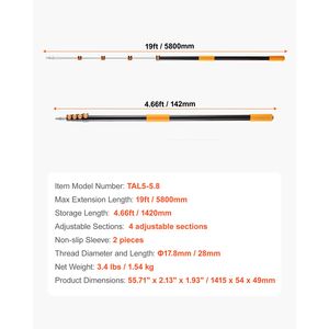 Asta Telescopica 4.66-19 FT in Lega di Alluminio Robusta, Strumento Multiuso per Pulizia con Sistema Flip-Lock - Product Image 5