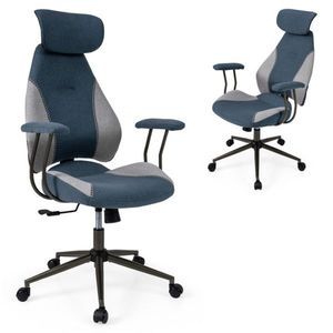 Chaise de bureau ergonomique à dossier haut, gris et bleu, avec appuie-tête réglable 2D, capacité de 150 kg, pour usage professionnel - Product Image 1
