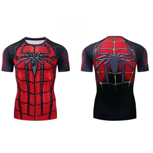 เสื้อยืดแขนสั้นพิมพ์ลายสไปเดอร์แมนสีแดงดำสำหรับผู้ชาย ทรงเข้ารูป แห้งเร็ว คอกลม สไตล์ลำลอง - Product Image 5