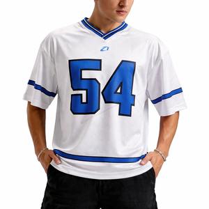 Camiseta de Fútbol Americano, Nuevo Diseño, Manga Corta, Ropa Deportiva Personalizada para Equipos, Uniforme de Fútbol Americano para Mujer en Blanco y Azul - Product Image 4