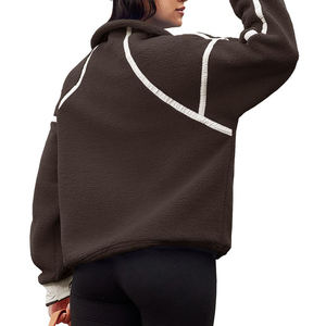 Sweat-shirt long pour femme 2026 en velours côtelé à demi-zip, personnalisé avec logo, pour le sport et la gym, séchage rapide, polyester/coton - Product Image 3