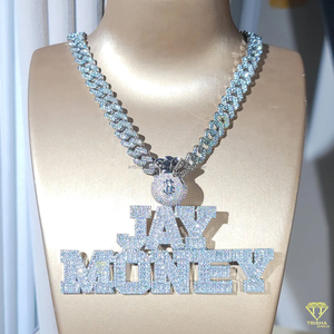 จี้เพชรโมอิสซาไนต์สุดเทรนดี้ "JAY MONEY" พร้อมสร้อยคิวบาลิงค์แบบฮิปฮอปสำหรับผู้ชายและผู้หญิง - Product Image 3