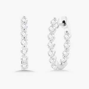 Double Sided Round Cut Lab Gown Diamond Huggie <b>Earrings</b> 10k 14k 18k Solid Gold 18 mm Inside Out Hinged Everyday Minimalist <b>Hoops</b> - Product Image 3