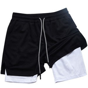Shorts de course et d'entraînement 2-en-1 pour hommes, séchage rapide, écologiques, respirants, avec cordon de serrage, tricotés, unis, décontractés, avec poche pour téléphone - Product Image 2
