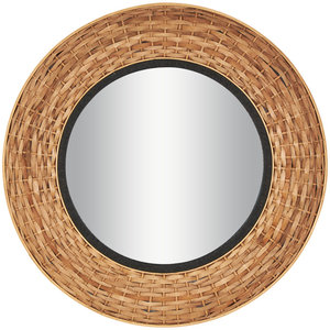 DreamCraft Handmade Brown Seagrass <b>Wall</b> <b>Mirror</b> with <b>Black</b> Woven Inner <b>Frame</b> Vietnam Origin - Product Image 1