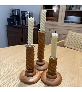 Latest design <b>small</b> medium large 3 pc set mango wooden <b>candle</b> holder set taper candlestick holder customization options - Product Image 4