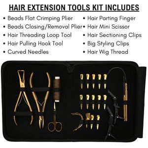 Complete Hair <b>Extension</b> Salon Kit Include micro link <b>bead</b> crimper Loop Thread Tool, Mini Scissor and Wig Thread Accessories - Product Image 2