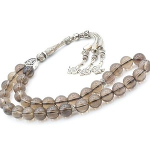 Chapelet islamique en quartz fumé (Tasbih) avec motif ange, Misbaha en résine écologique faite à la main, décoration religieuse pour la maison - Product Image 1