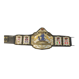 เข็มขัดแชมป์โลกเฮฟวี่เวท WWE ดีไซน์สีทองและสีดำ พร้อมธงชาติและโลโก้ MCV - Product Image 1