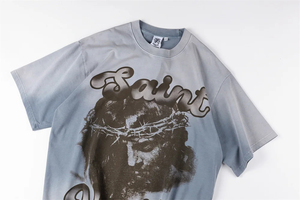 SAINT VANITY Venta al por Mayor de Camisetas Casuales de Manga Corta con Estampado de Retratos Lavados - Product Image 4