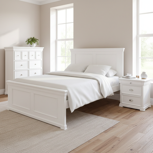 Conventional Wooden <b>Platform</b> <b>Bed</b> <b>Frame</b> Multiple Sizes - Durable Radiata Pine & MDF Furniture For Hotel & Homestay (White/Black) - Product Image 1
