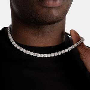 Collier chaîne tennis de luxe plaqué or 18 carats avec diamants taille brillant rond sertis clos, unisexe, pour usage quotidien, chaîne serpent - Product Image 4