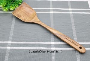 Ensemble d'ustensiles de cuisine en bois personnalisés, cuillères gravées, spatule, passoire, vaisselle - Product Image 3