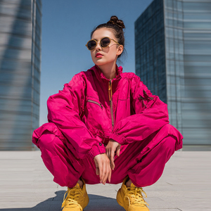 Stand Collar Crop Windbreaker Tracksuit Women Custom Nylon Spandex Rain <b>Pants</b> Waterproof Crop Jacket Windbreaker Tracksuit Women - Product Image 5