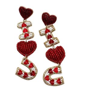 Déclaration broderie à la main je t'aime boucle d'oreille perlée élégant élégant à la mode mignon Premium et haute qualité exclusif de l'inde - Product Image 1